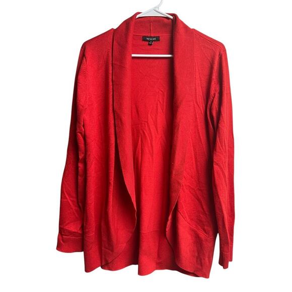 Verve Ami Sweaters - Verve Ami Open Front Long Sleeves Red Knit Cardigan Small